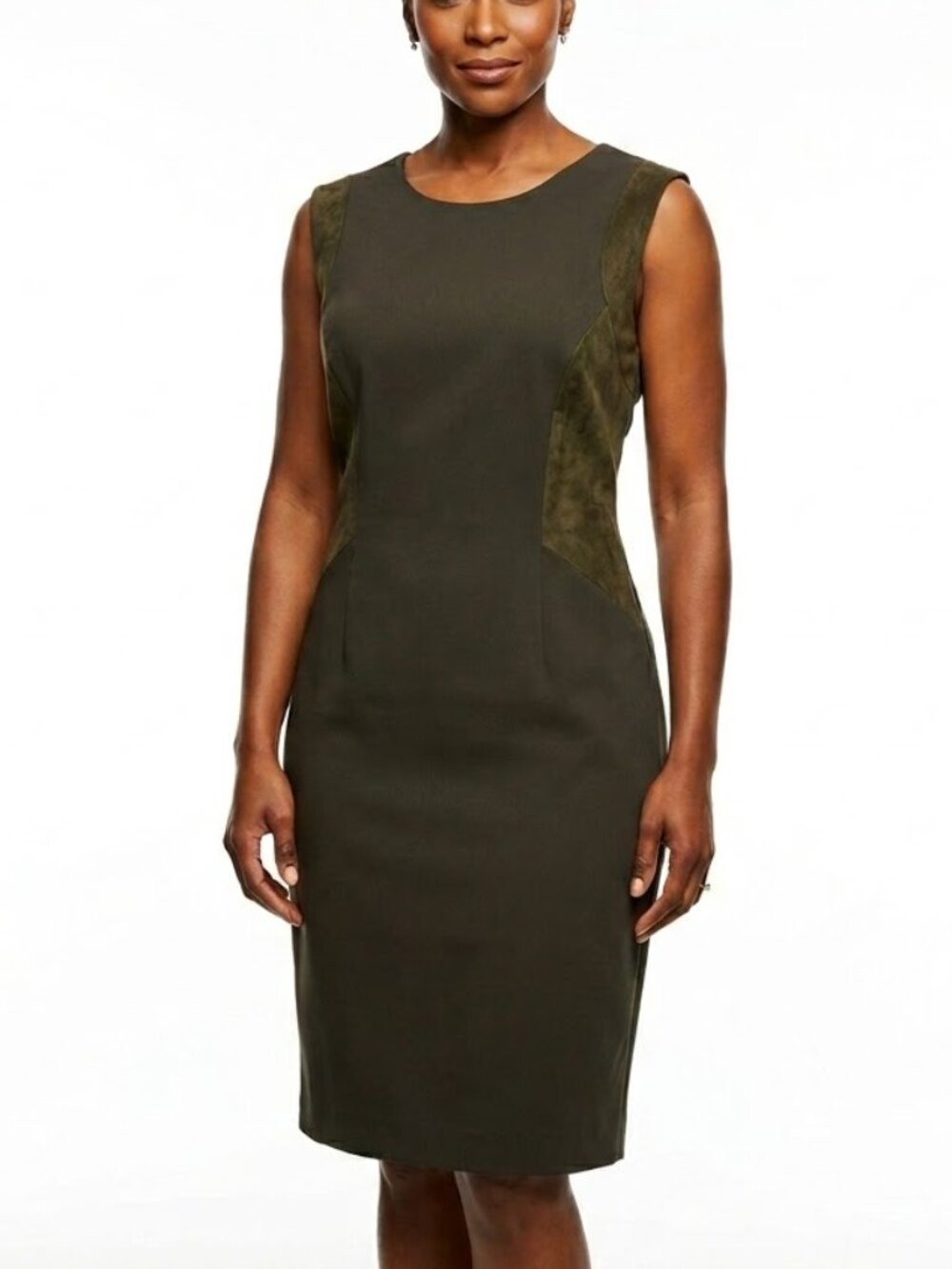 Antonio Melani Earthy Goth Sheath Dress Faux Suede Contrast Panel 14